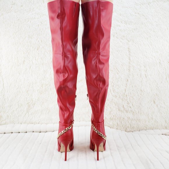 Red Thigh High Heel Boots - Picture 4 of 14